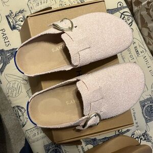 Rothy's Pink Mules with Silver Buckle